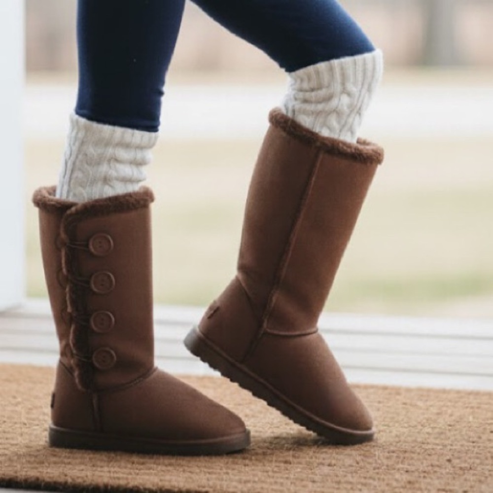 Winter Snow Cozy Brown Button-Up Girls Boots - Picture 2 of 6